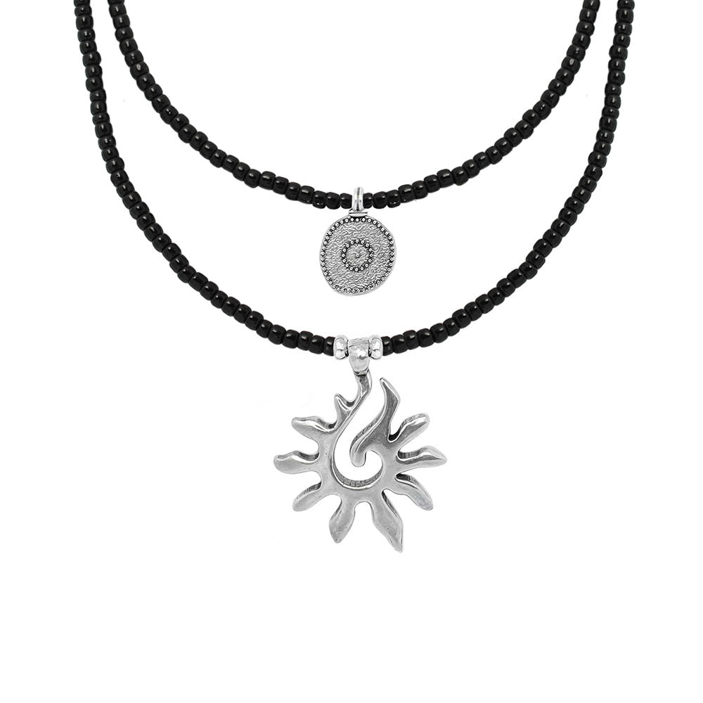 Schmuck Set’s - Ketten Schmuck Set mit Anhänger Sonne - Silber - K515+K516 - schwarz - silber - Beau Soleil Jewelry